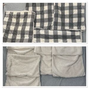 Four Pottery Barn Teen buffalo check Pillow Shams Sherpa gray off-white